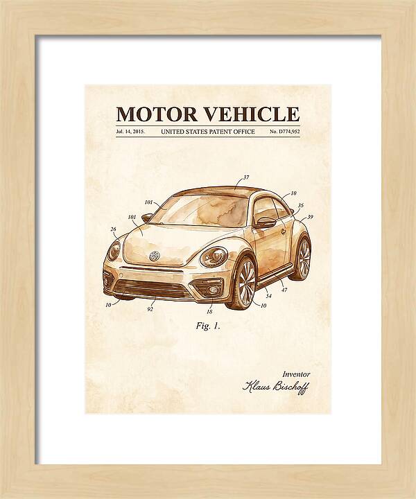 Motor Vehicle Vw Beetle Watercolor Patent Usd774952s1