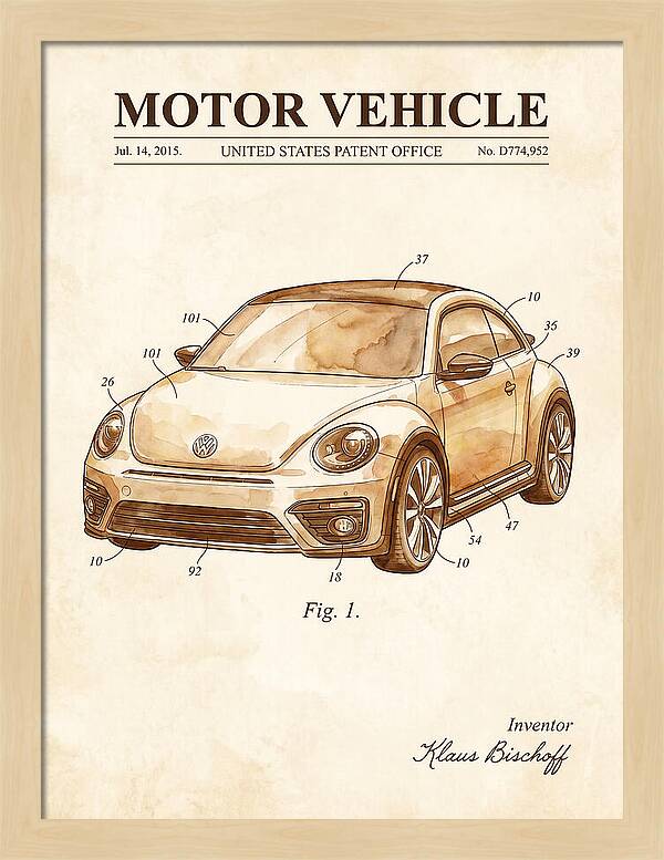 Motor Vehicle Vw Beetle Watercolor Patent Usd774952s1