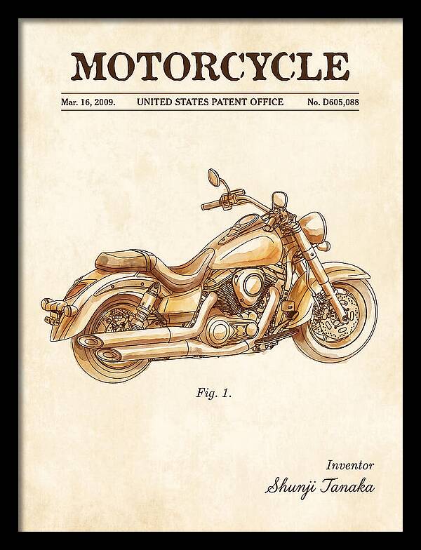Motorcycle Cruiser Watercolor Patent Usd605088s1