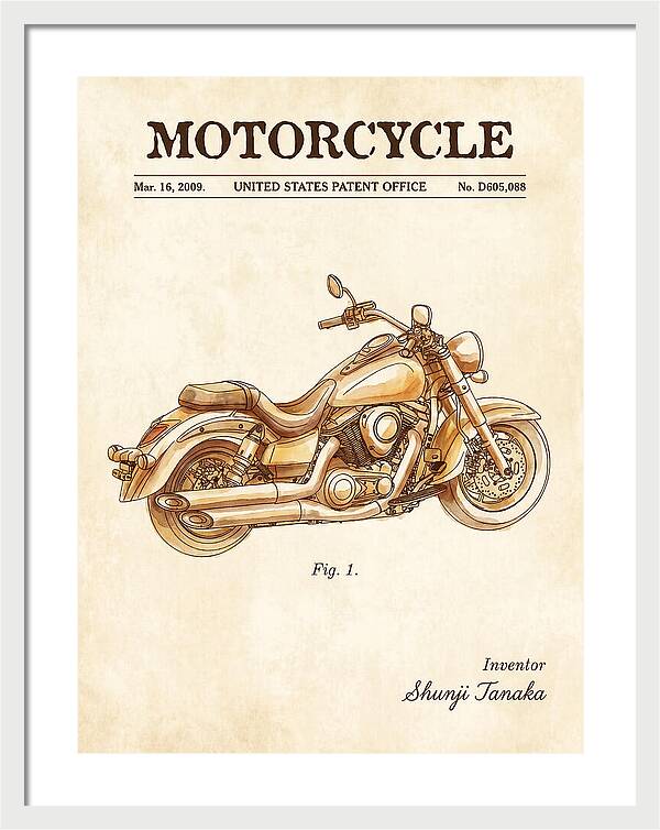 Motorcycle Cruiser Watercolor Patent Usd605088s1