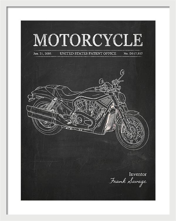 Motorcycle Harley V Rod Chalkboard Patent Usd517957s1