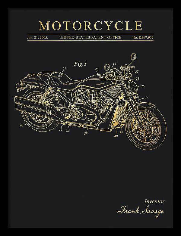 Motorcycle Harley V Rod Gold Patent Usd517957s1