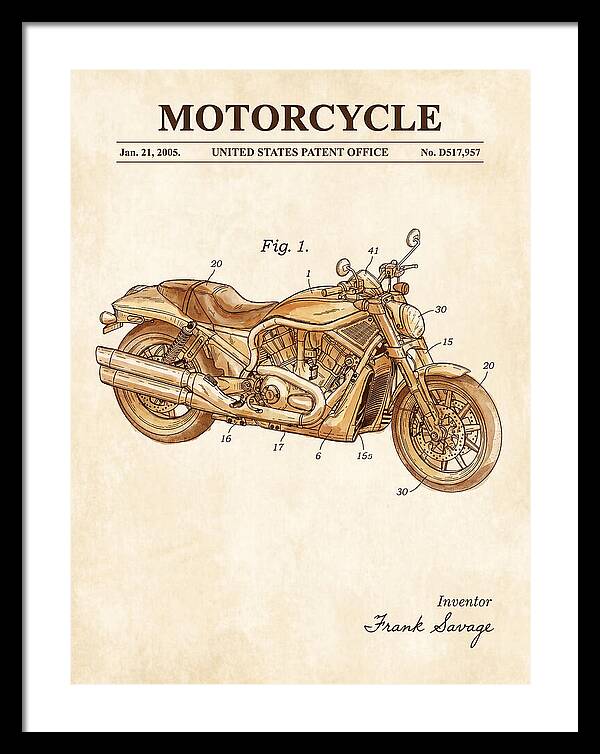 Motorcycle Harley V Rod Watercolor Patent Usd517957s1