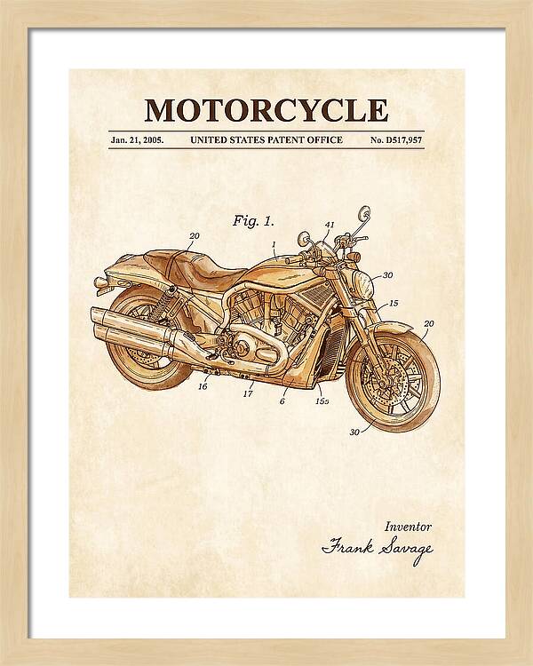 Motorcycle Harley V Rod Watercolor Patent Usd517957s1