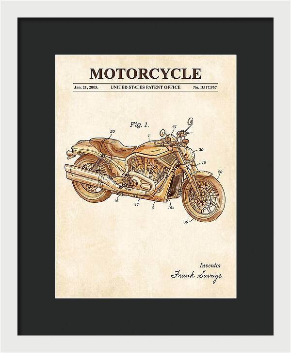 Motorcycle Harley V Rod Watercolor Patent Usd517957s1