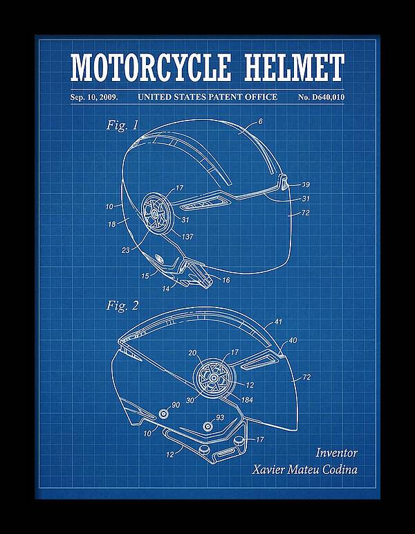 Motorcycle Helmet Blueprint Patent Usd640010s1