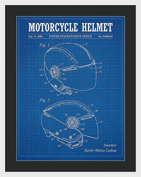 Motorcycle Helmet Blueprint Patent Usd640010s1