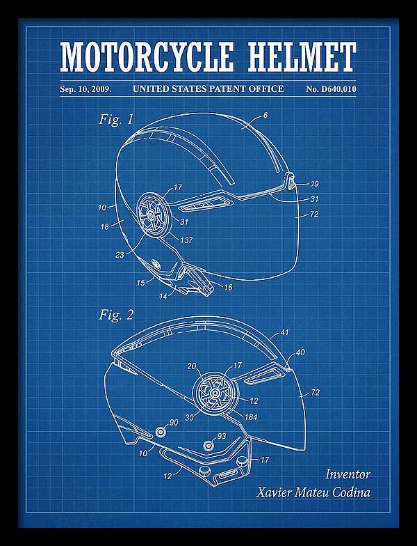 Motorcycle Helmet Blueprint Patent Usd640010s1