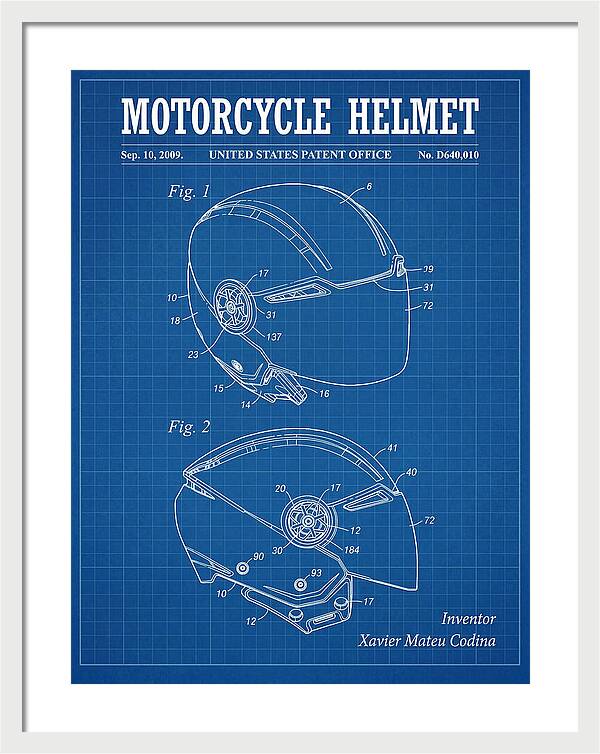 Motorcycle Helmet Blueprint Patent Usd640010s1