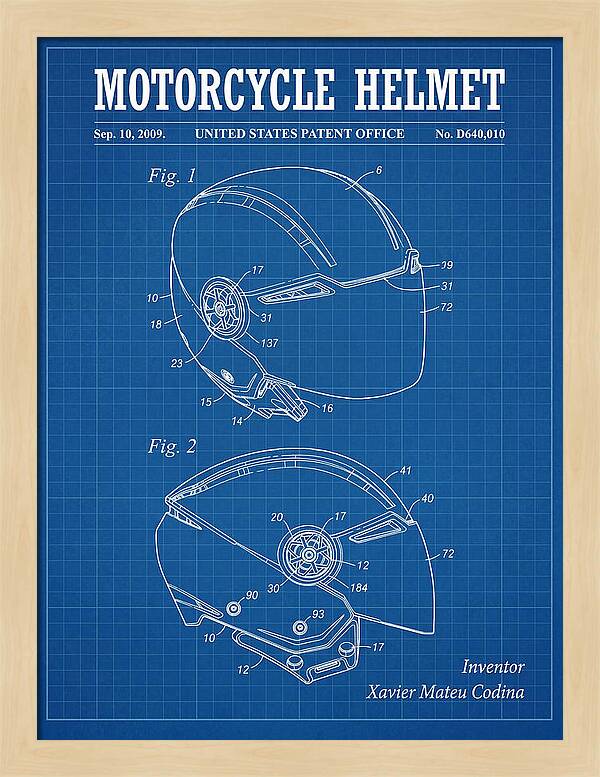 Motorcycle Helmet Blueprint Patent Usd640010s1