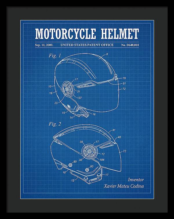 Motorcycle Helmet Blueprint Patent Usd640010s1