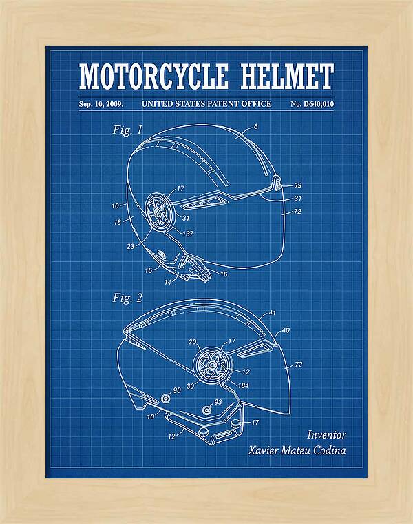 Motorcycle Helmet Blueprint Patent Usd640010s1