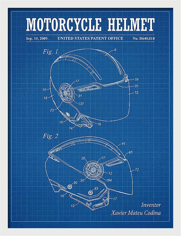 Motorcycle Helmet Blueprint Patent Usd640010s1