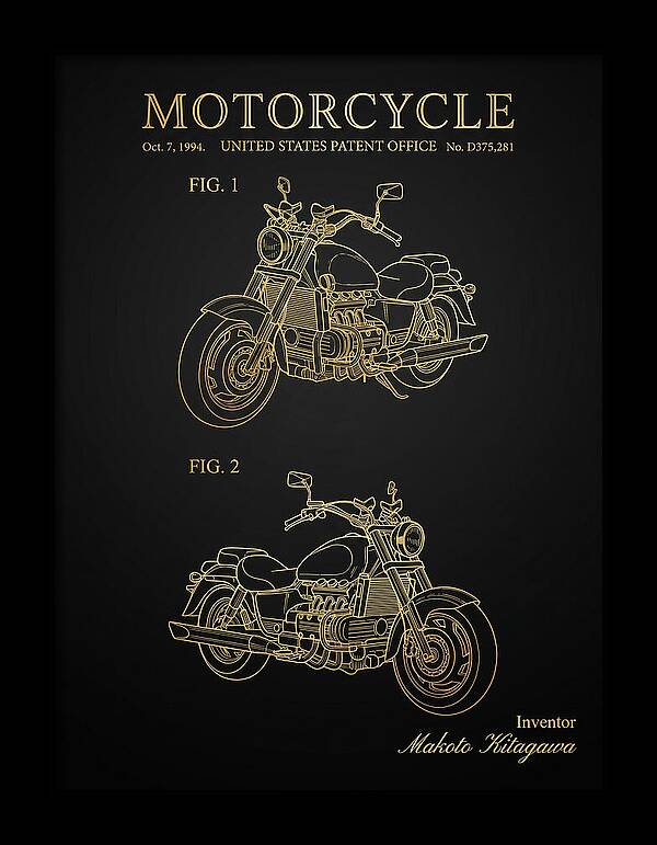Motorcycle Honda Valkyrie Gold Patent Usd375281s