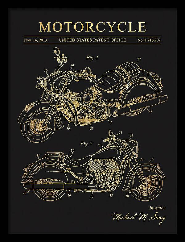 Motorcycle Indian Chief Gold Patent Usd716702s1