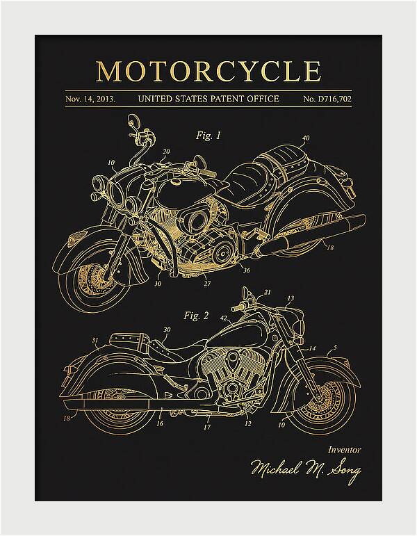Motorcycle Indian Chief Gold Patent Usd716702s1