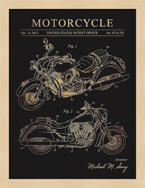 Motorcycle Indian Chief Gold Patent Usd716702s1