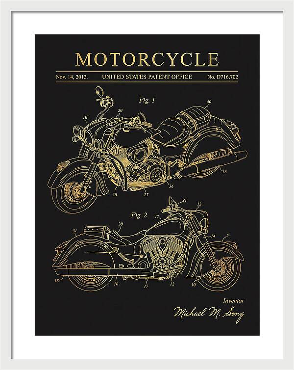 Motorcycle Indian Chief Gold Patent Usd716702s1