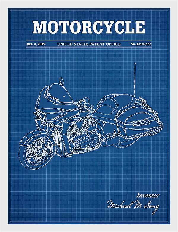 Motorcycle Victory Cross Country Blueprint Patent Usd624853s1
