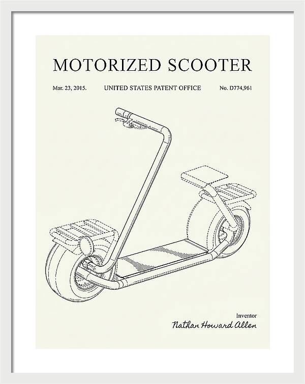 Motorized Scooter Minimalist Patent Usd774961s1