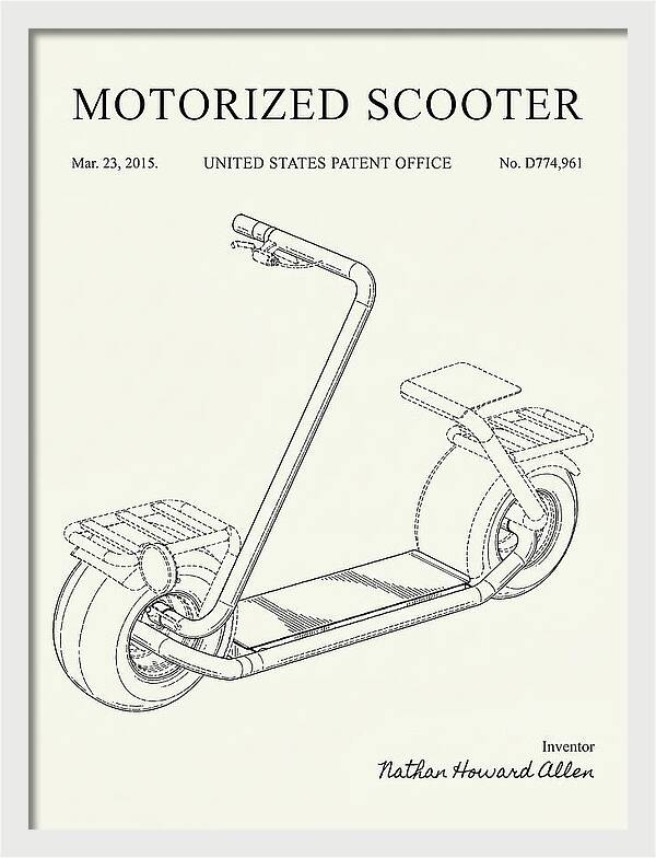 Motorized Scooter Minimalist Patent Usd774961s1