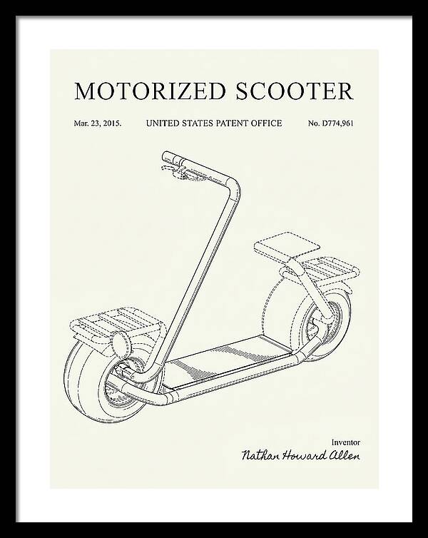 Motorized Scooter Minimalist Patent Usd774961s1