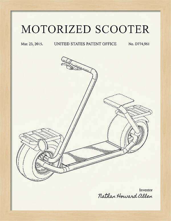 Motorized Scooter Minimalist Patent Usd774961s1