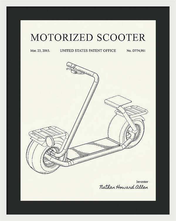 Motorized Scooter Minimalist Patent Usd774961s1