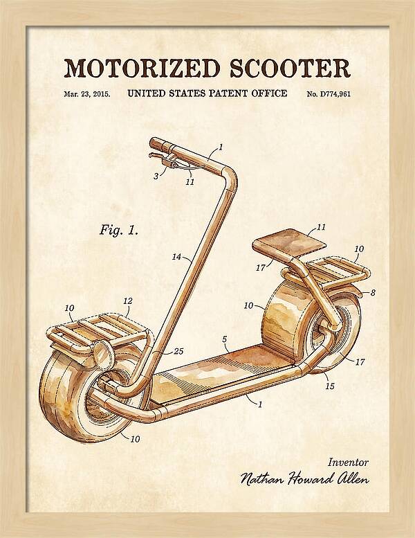 Motorized Scooter Watercolor Patent Usd774961s1
