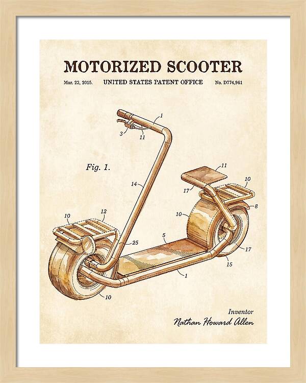Motorized Scooter Watercolor Patent Usd774961s1