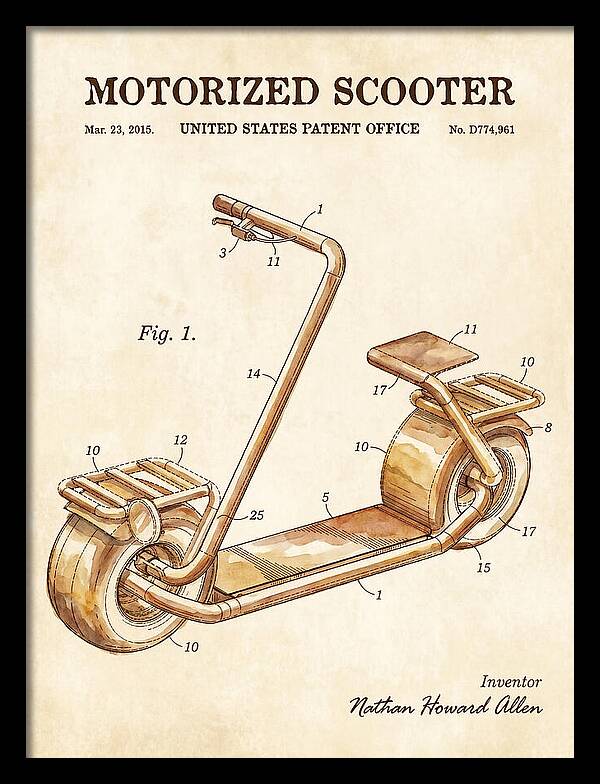 Motorized Scooter Watercolor Patent Usd774961s1
