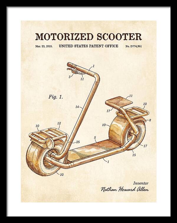 Motorized Scooter Watercolor Patent Usd774961s1