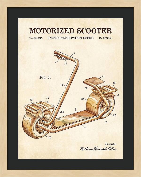 Motorized Scooter Watercolor Patent Usd774961s1
