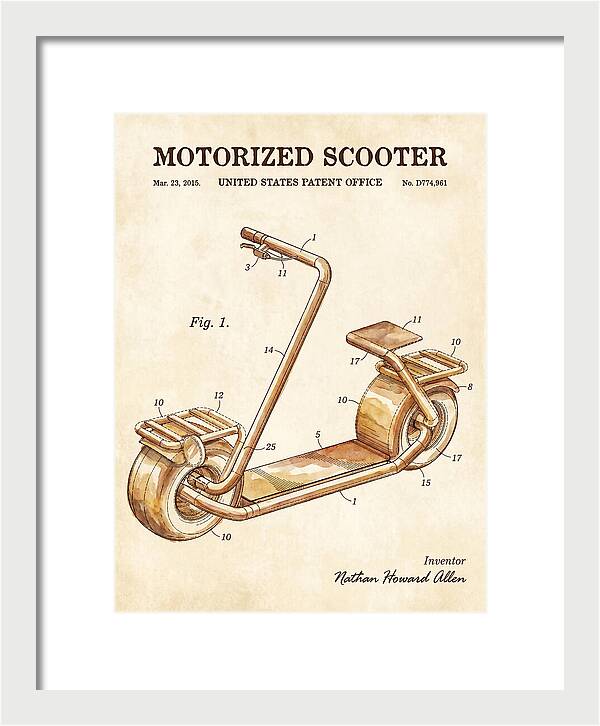 Motorized Scooter Watercolor Patent Usd774961s1