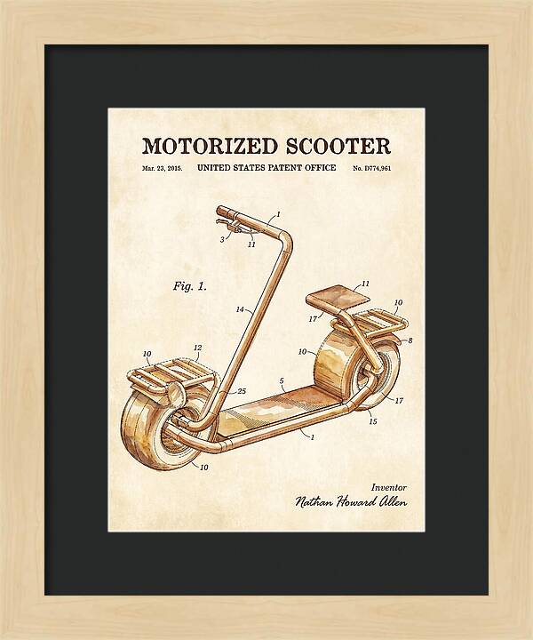 Motorized Scooter Watercolor Patent Usd774961s1