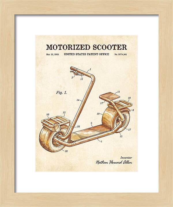 Motorized Scooter Watercolor Patent Usd774961s1