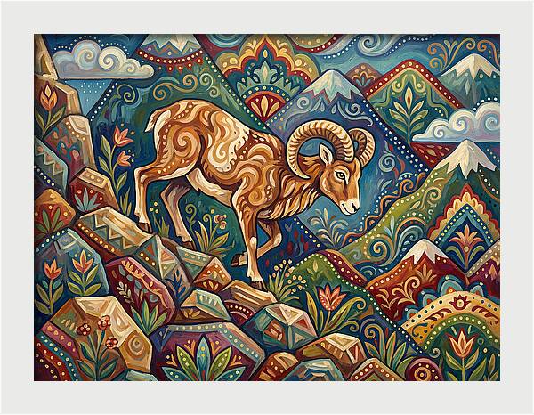 Mouflon In Vibrant Landscape