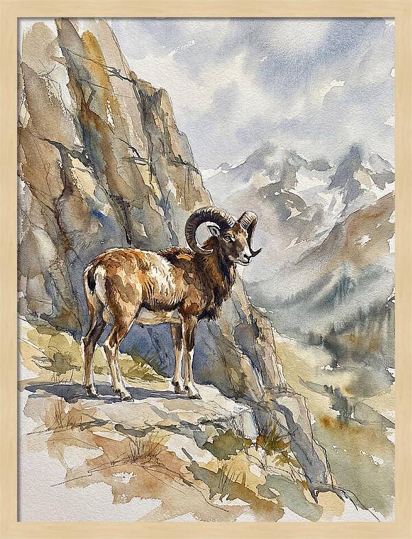 Mouflon On A Mountain Ridge