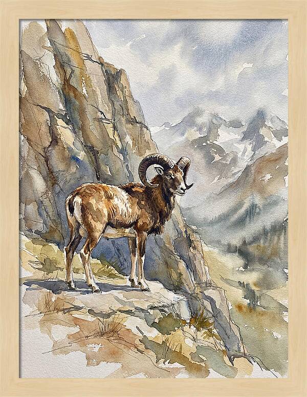 Mouflon On A Mountain Ridge