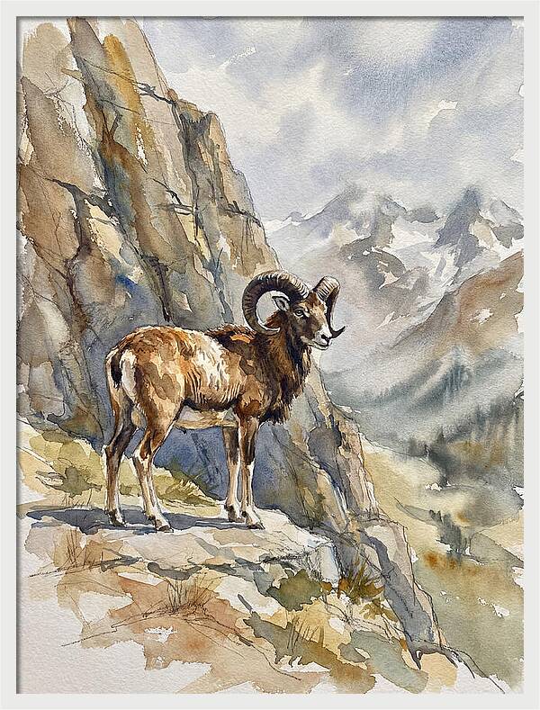 Mouflon On A Mountain Ridge