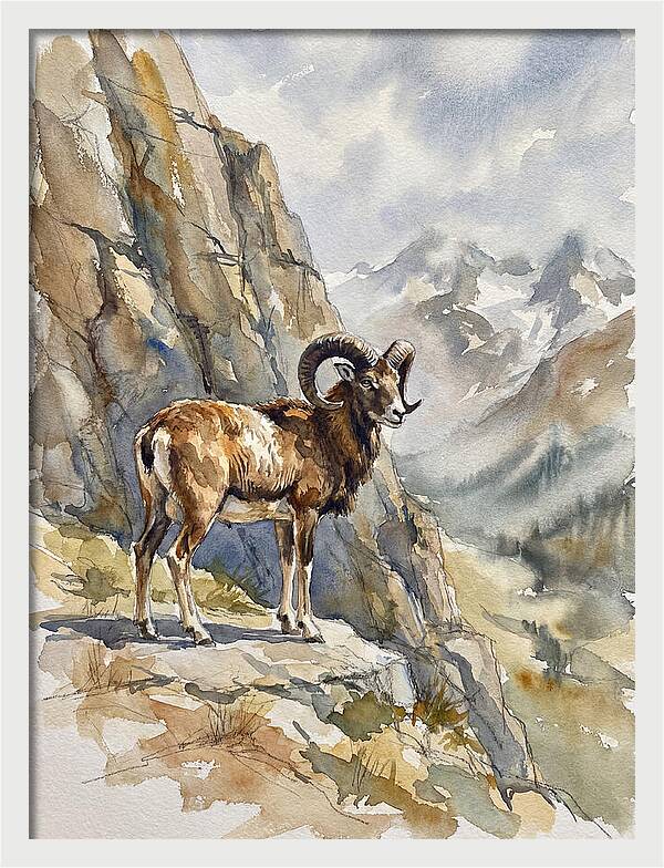 Mouflon On A Mountain Ridge