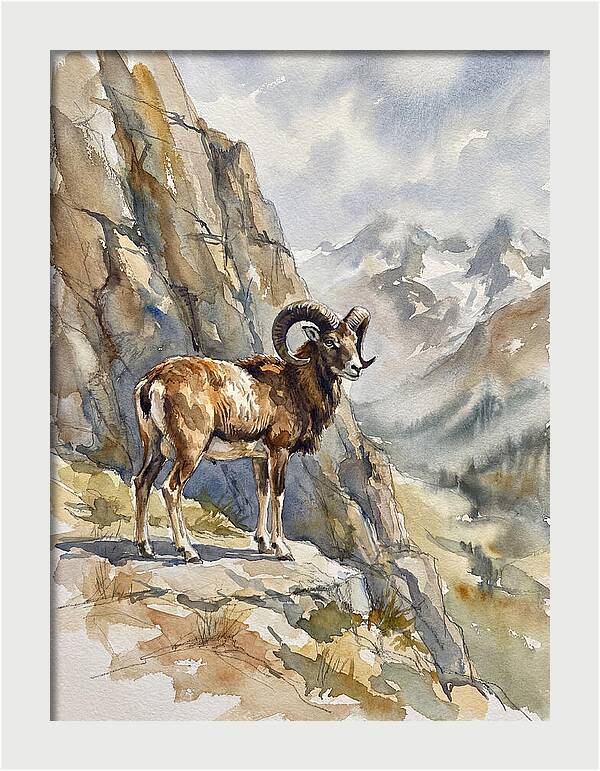 Mouflon On A Mountain Ridge
