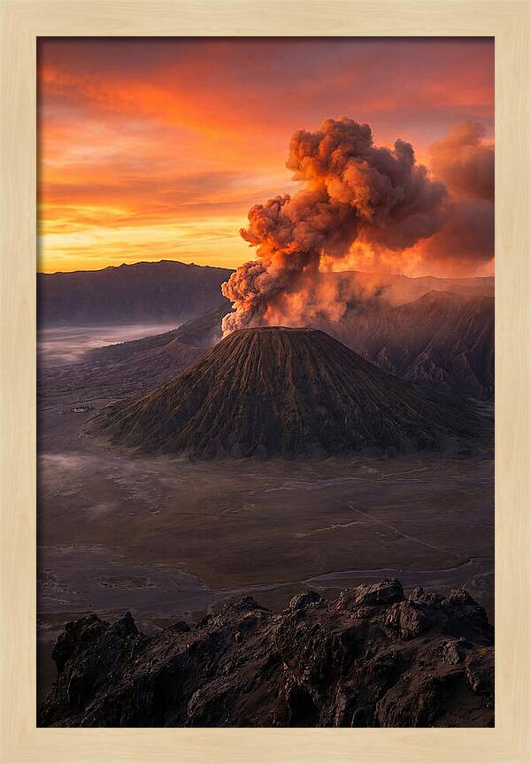 Mount Bromo Erupting At Sunrise