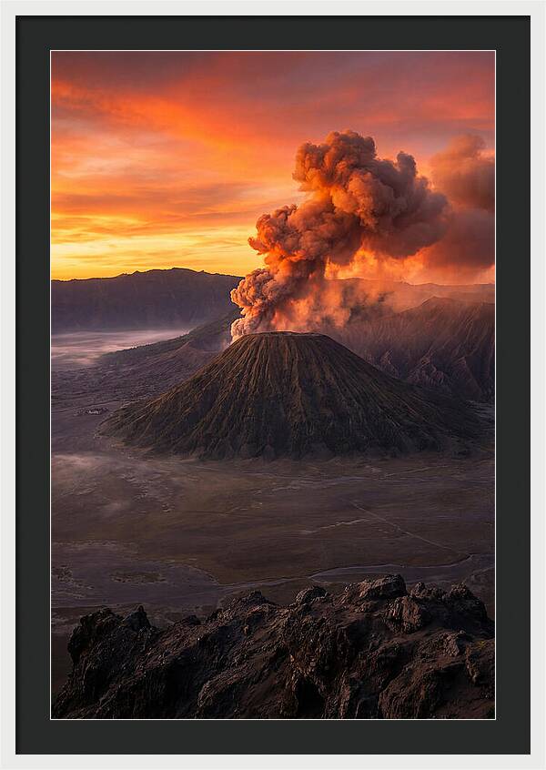 Mount Bromo Erupting At Sunrise