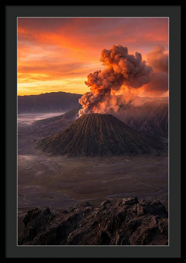 Mount Bromo Erupting At Sunrise