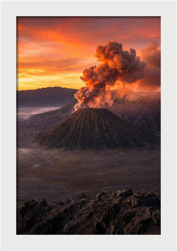 Mount Bromo Erupting At Sunrise