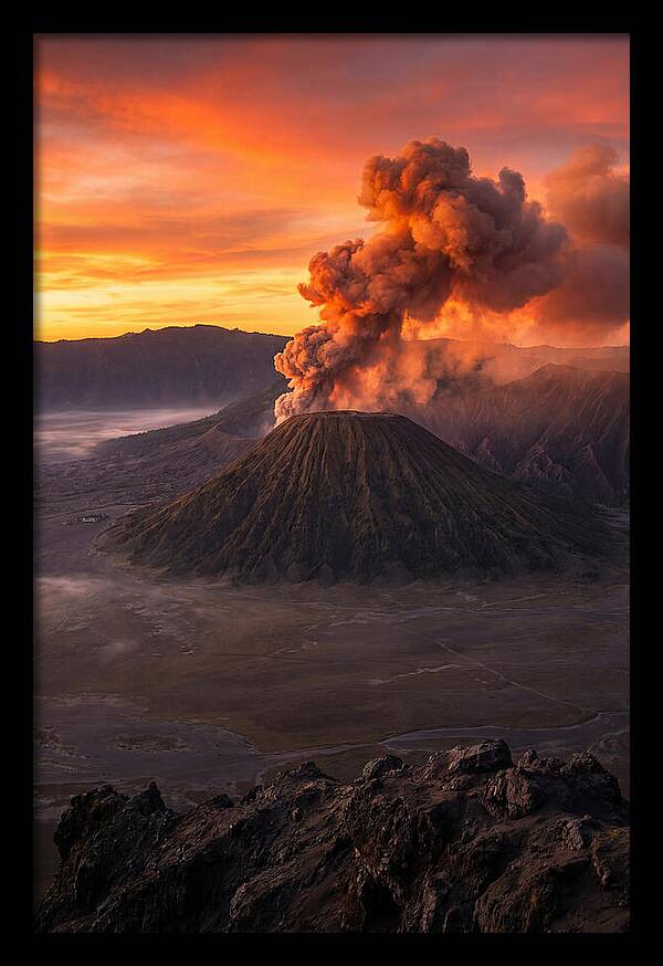 Mount Bromo Erupting At Sunrise