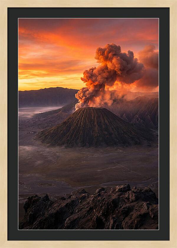 Mount Bromo Erupting At Sunrise