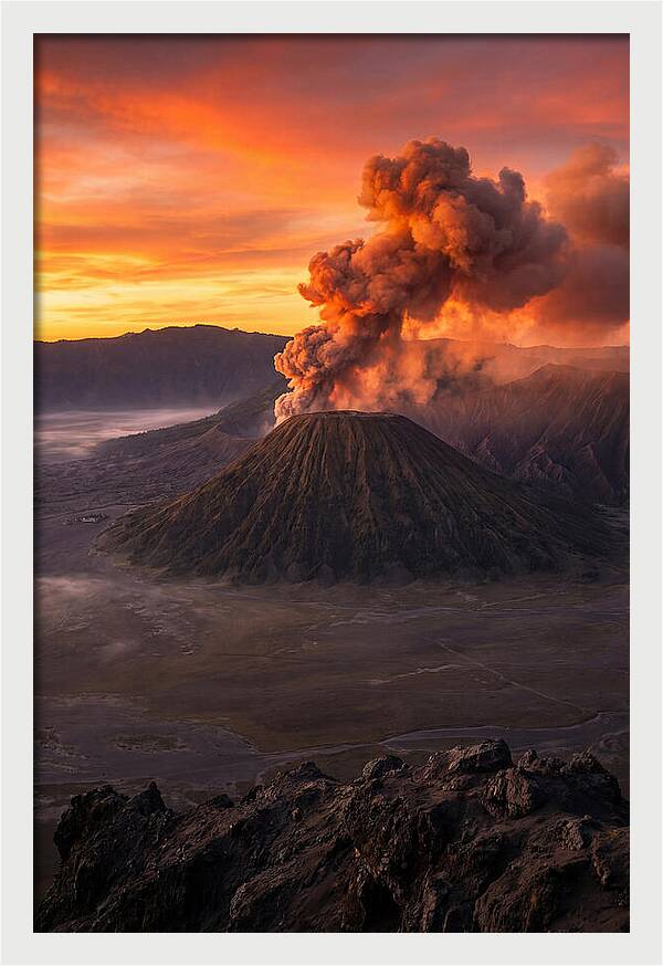 Mount Bromo Erupting At Sunrise