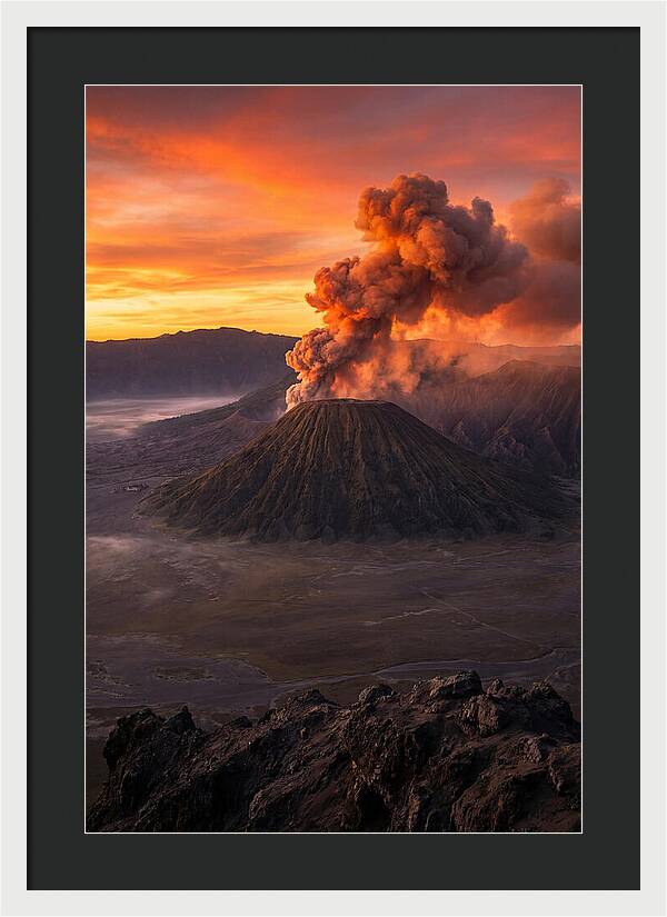 Mount Bromo Erupting At Sunrise